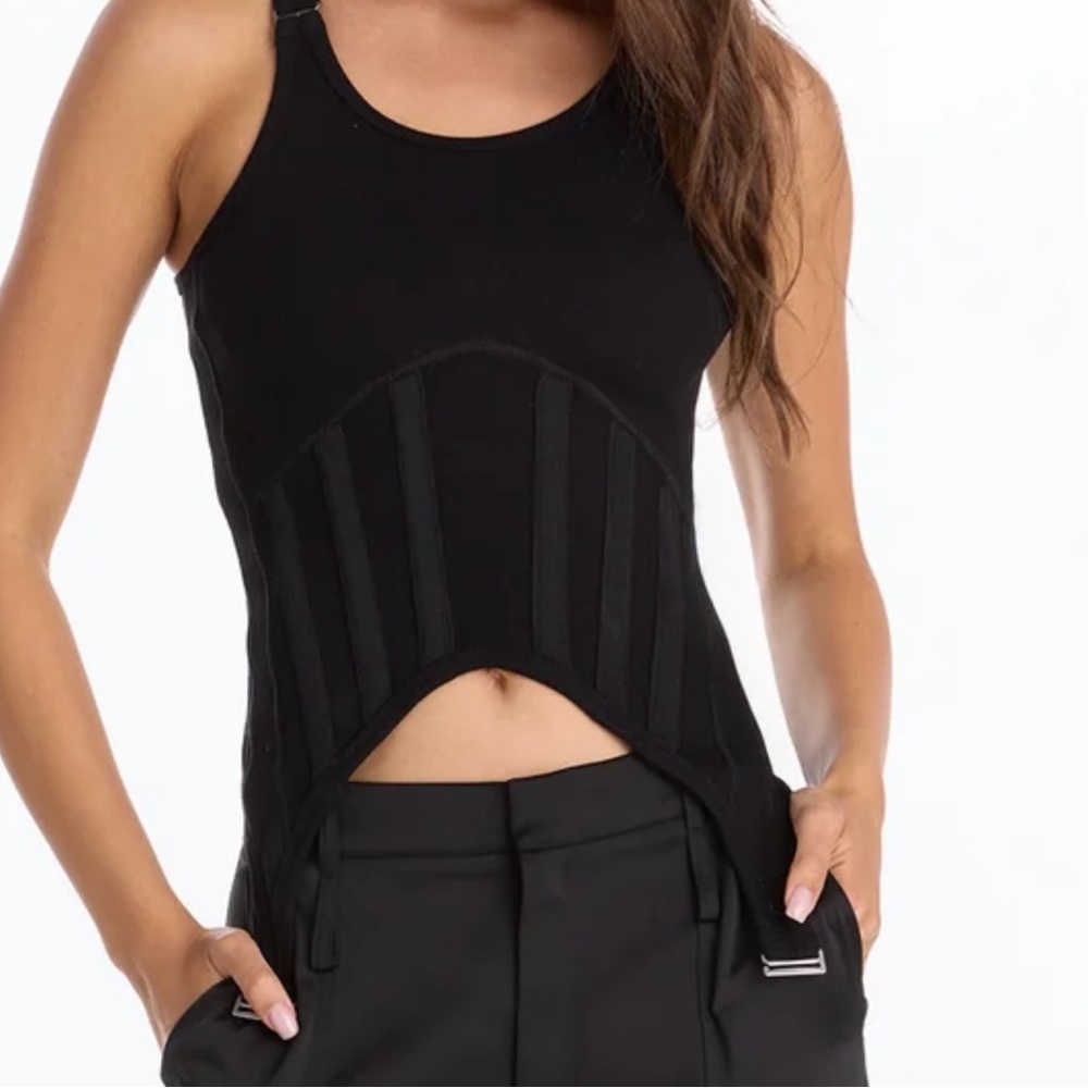 Noli Black Corset-Detail Tank Top